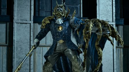 Code Vein 2 Franz Dejected Assailant boss guide: An upper-body shot of Franz, a skeletal-like character with a large claw on their left arm and a gun in their right hand.