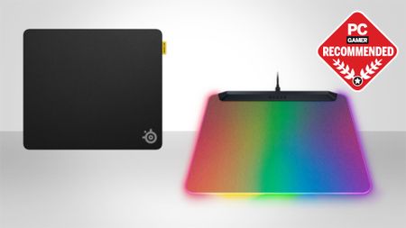 The SteelSeries QcK Performance mouse pad and the Razer Firefly V2 Pro on a silver/white background with the PC Gamer recommended badge in the top right
