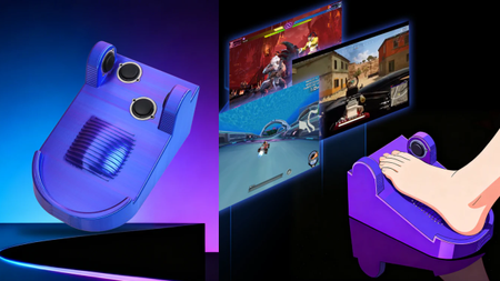 The Varmilo 'foot keyboard' is seen floating beside a product illustration that demonstrates the peripherals intended use.